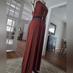 Copper M/L Simple High Neck Maxi Dress